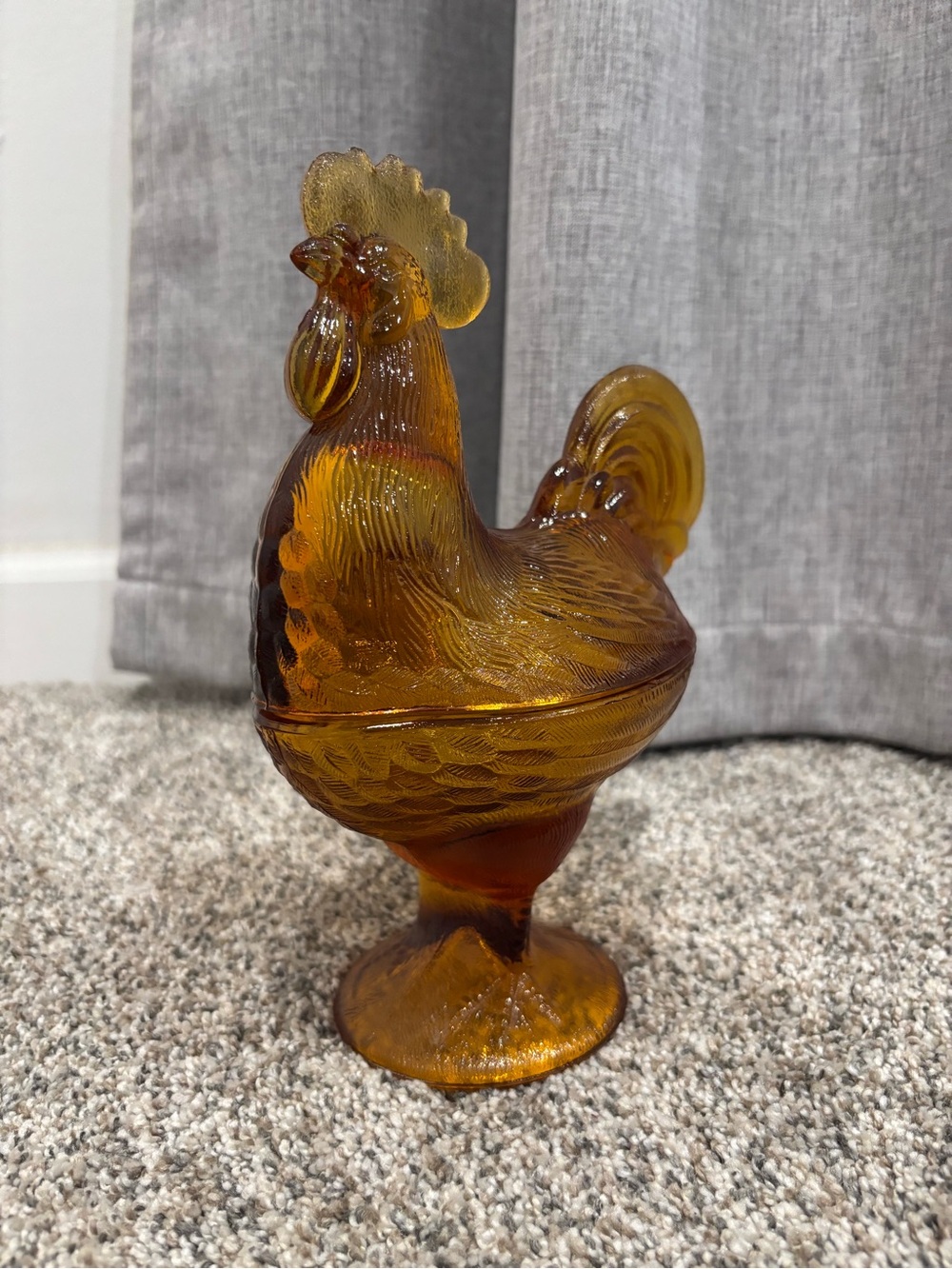 Vintage Amberina Glass Rooster Lidded Candy Dish L.E Smith Glass Farmhouse